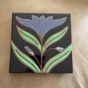 Vintage Besheer Art Tile Blue Flower 6” Hand Painted Trivet Wall Decor READ